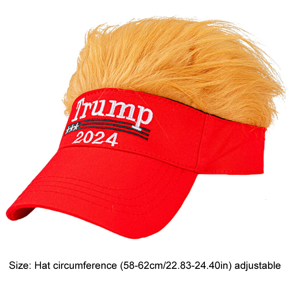 Trump 2024 Hat with Hair Embroidered Baseball Cap Funny Wigs Half Hat Adjustable Yellow Wig Hat Breathable for Outdoor Sports 241225