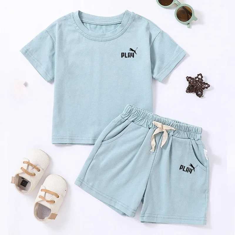 Clothing Sets 2024 New Boys and Girls Fashion Printed Set Kids Short Cotton Shorts Two Piece Casual Soft Clothing 0-6YY241225IE37