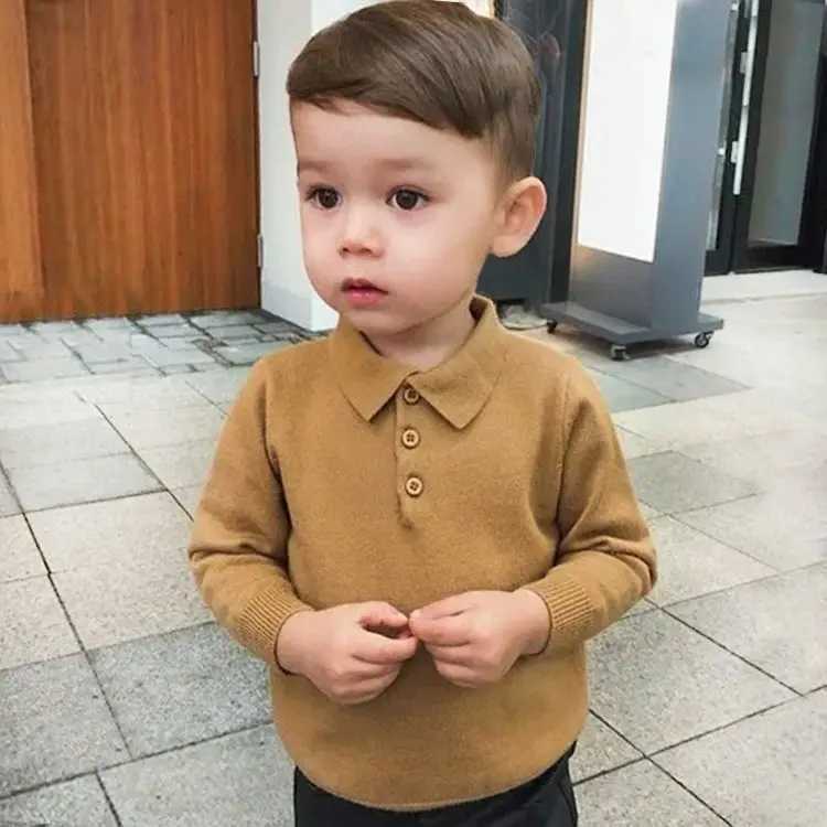 Boys Spring And Autumn Sweater 2023 New Childrens All-match Polo Small Lapel Knitted Shirt For Boys Girls Base Shirt Baby TopsXJ241225