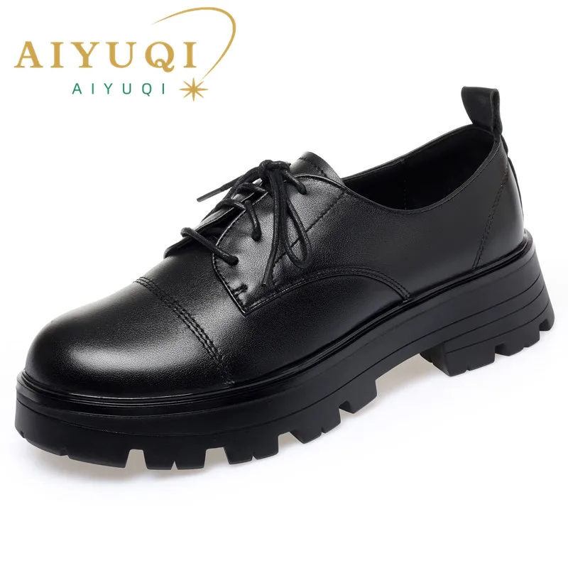 AIYUQI Women Oxford Shoes Genuine Leather Spring Lace-up Llarge Size Women's Loafers Platform Ladies Shoes
