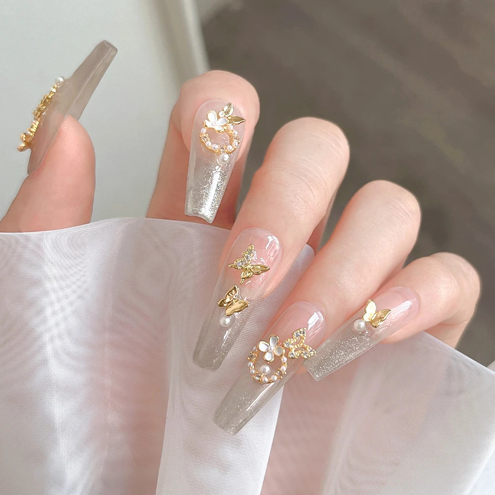 10 Pcs Internet celebrity garland pearl circle nail art jewelry small fragrance flower hollow three-dimensional nail 241225