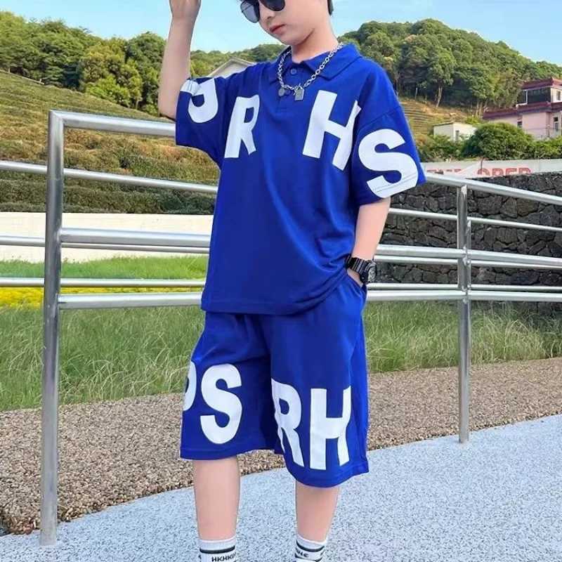 Clothing Sets Summer Children Boy Clothes Set Teenage Girls Lapel T-shirts and Shorts 2 Pieces Suit Kid Letter Top Bottom Outfits TracksuitsY241225BIF