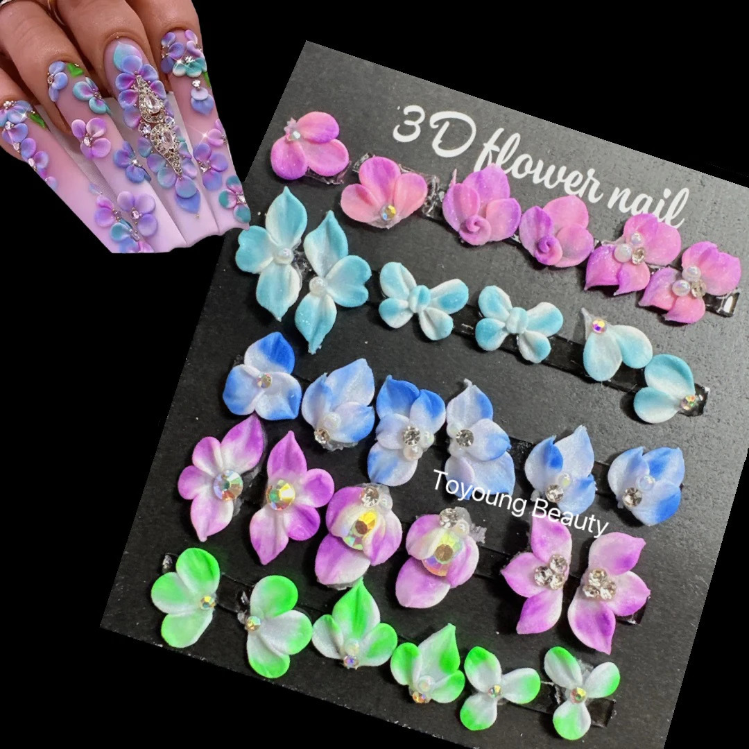 30PCS Small Mini Acrylic 3D Nail Flowers Carving White Mix Colors Jewelry Handmade Kawaii Nail Art Charm Stickers Decoration 241225