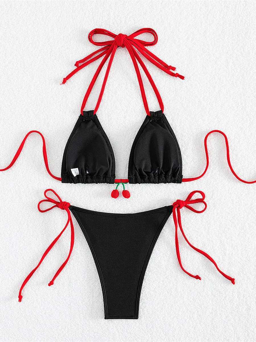 2024 Strawberry Designer Bikini Womens Sexy White Contrast Push Micro Swimsuit Brazilian Bandage Swimsuit thong SwimsuitW241225