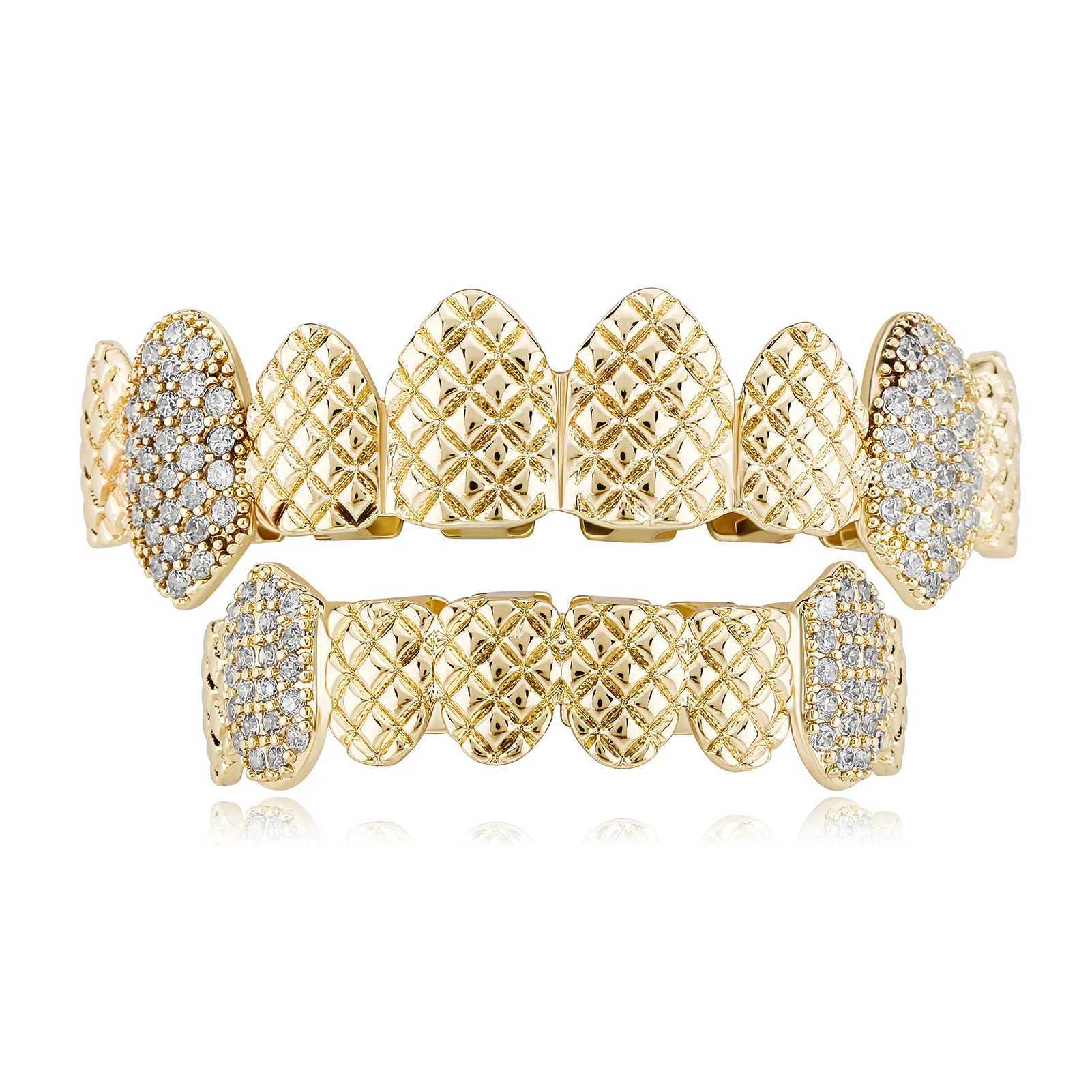 Hip Hop CZ Stones Teeth Grillz Cs Cubic Zircon d Out Micro Pave Top Bottom Charm Grills For Men Women JewelryXJ241225