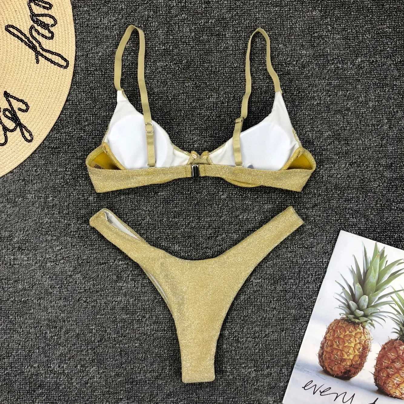 Sexy Silver Sparkling Bikini 2022 Swimsuit Womens Up Push Cutting Underwear Brazilian Summer SwimsuitW241225