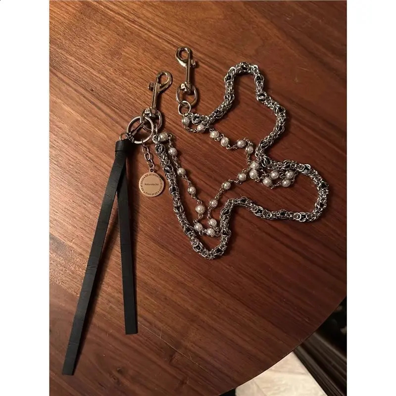 Fashion Concise Bilayer Clamp Beads Biker Chain Sheepskin Sheath Hip Hop Punk Style Keychains For men y2k Pants Chain Accesories 250303