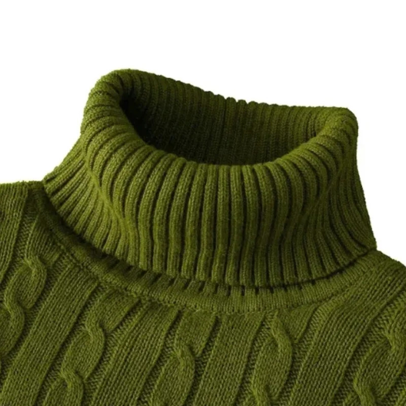 Mens High Neck Sweater Solid Color Pullover Knitted Warm Casual Turtleneck Sweatwear Woolen Winter Outdoor Tops 241225