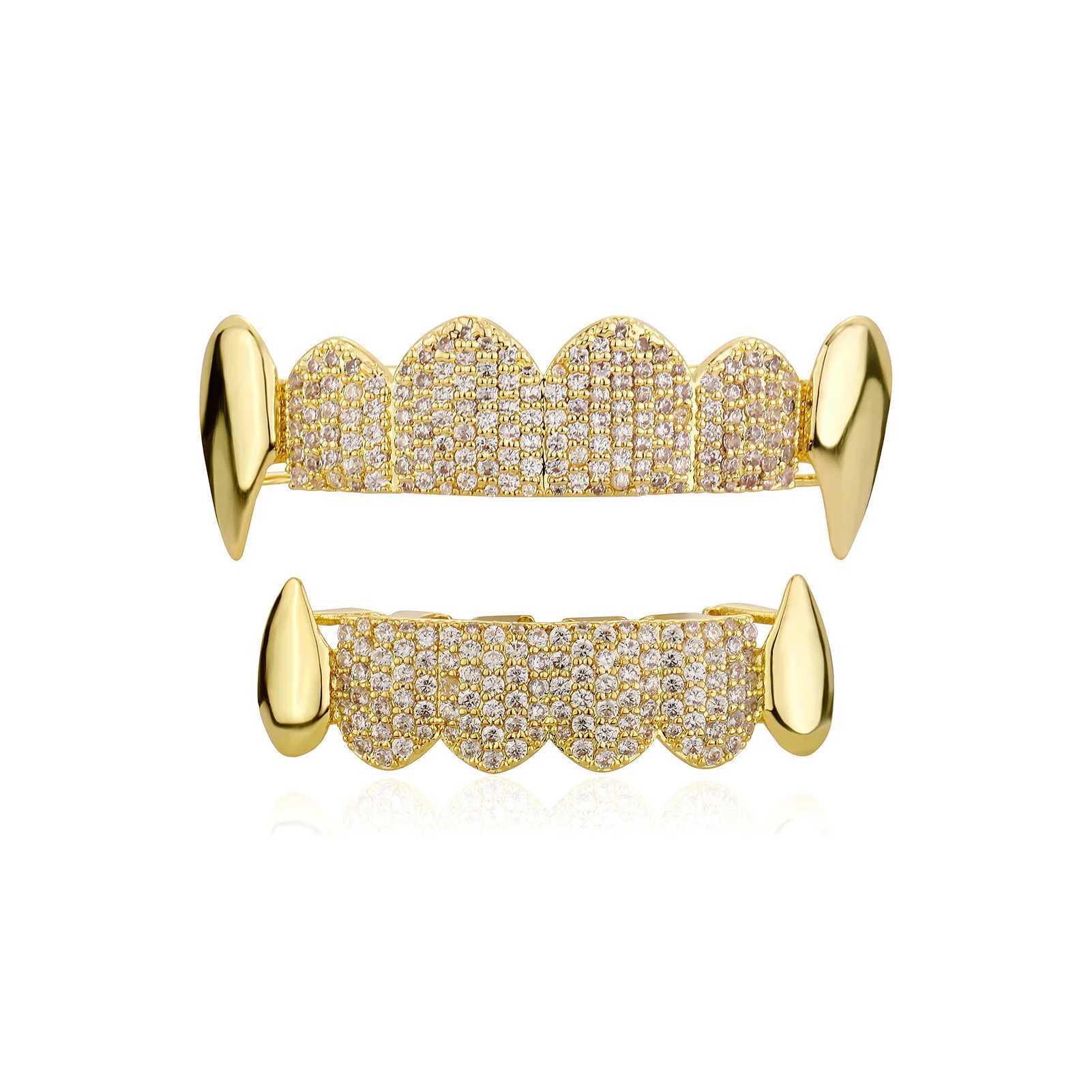 Top Bottom Mouth d Out Cubic Zirconia Brass Grillz Teeth For Men Teeth Grills Tooth Cs Removable Hip Hop JewelryXJ241225