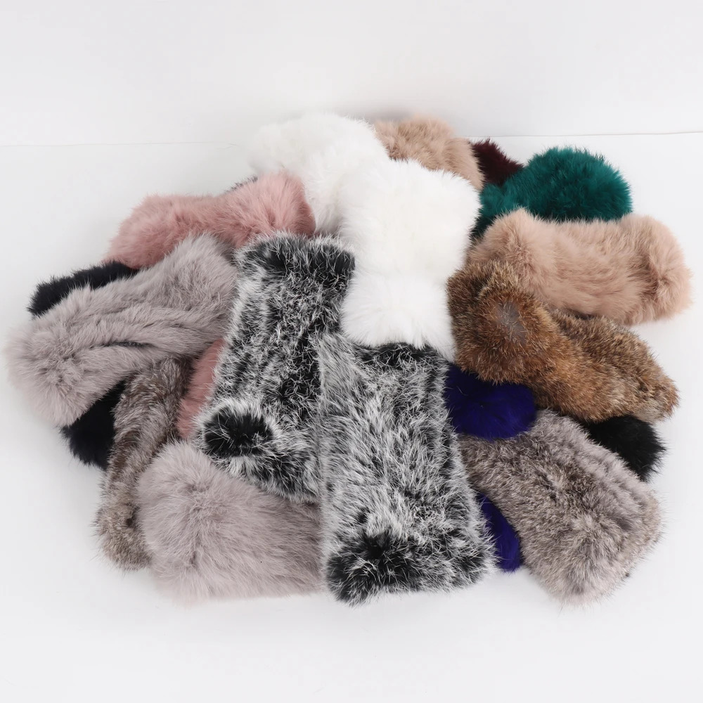 Arrival Female Natural Rabbit Fur Gloves Knitted Warm Real Rex Rabbit Fur Mittens Women Winter Outdoor Rex Rabbit Fur Gloves 241225