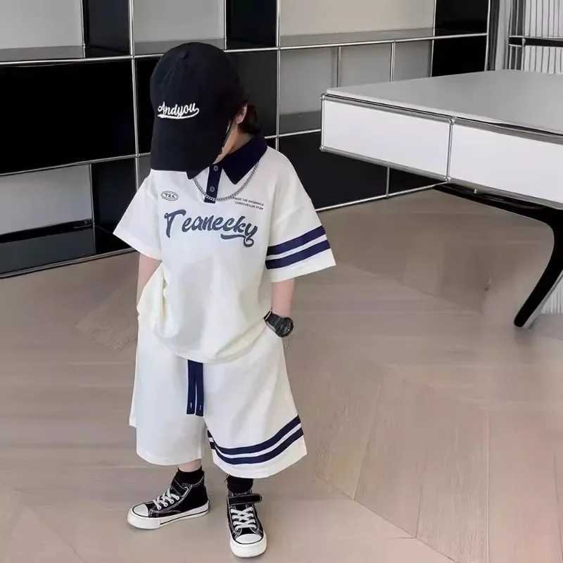 Clothing Sets Summer Teenage Clothes Set Children Lapel Tshirts and Shorts 2pcs Suit Teenage Letter Short Sleeve Top Bottom Outfit TracksuitsY241225EA