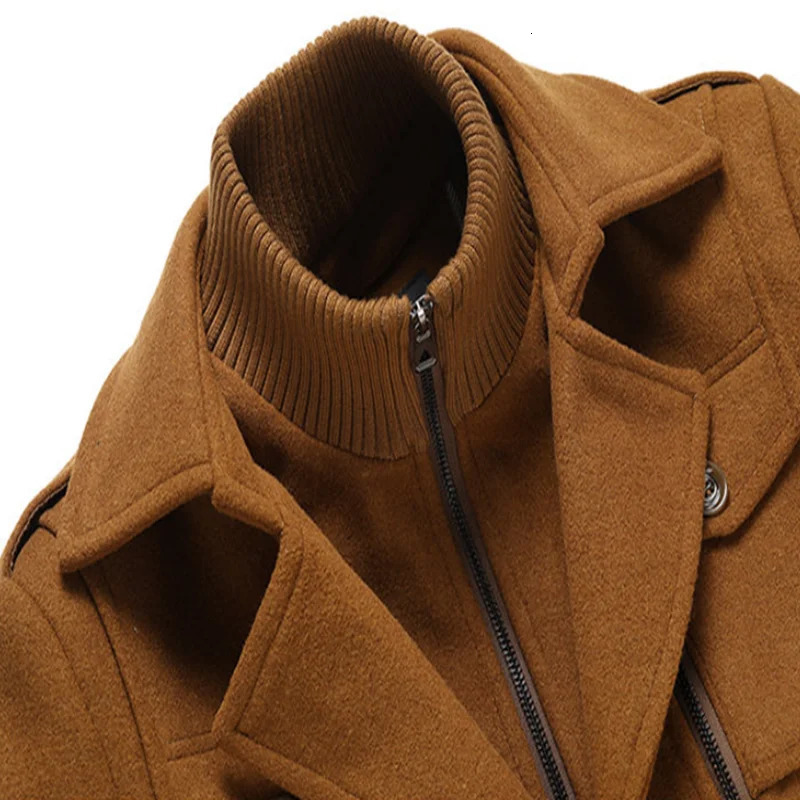 2024 Autumn Winter Double Collar Wool Coat Middleaged Mens Business Fashion Handsome with Solid Color Woolen M4XL 241225