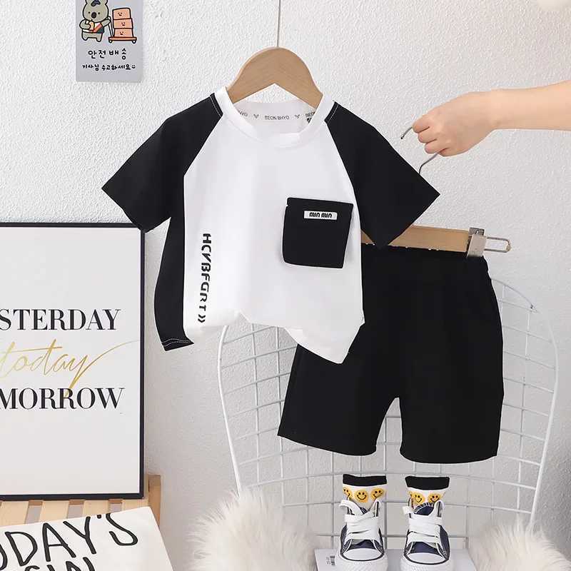 Clothing Sets Childrens Set 2024 Summer Korean Baby Boys 12-18 Months Casual Short sleeved T-shirt and Short sleeved Boys Boutique ClothingY241225RHEX
