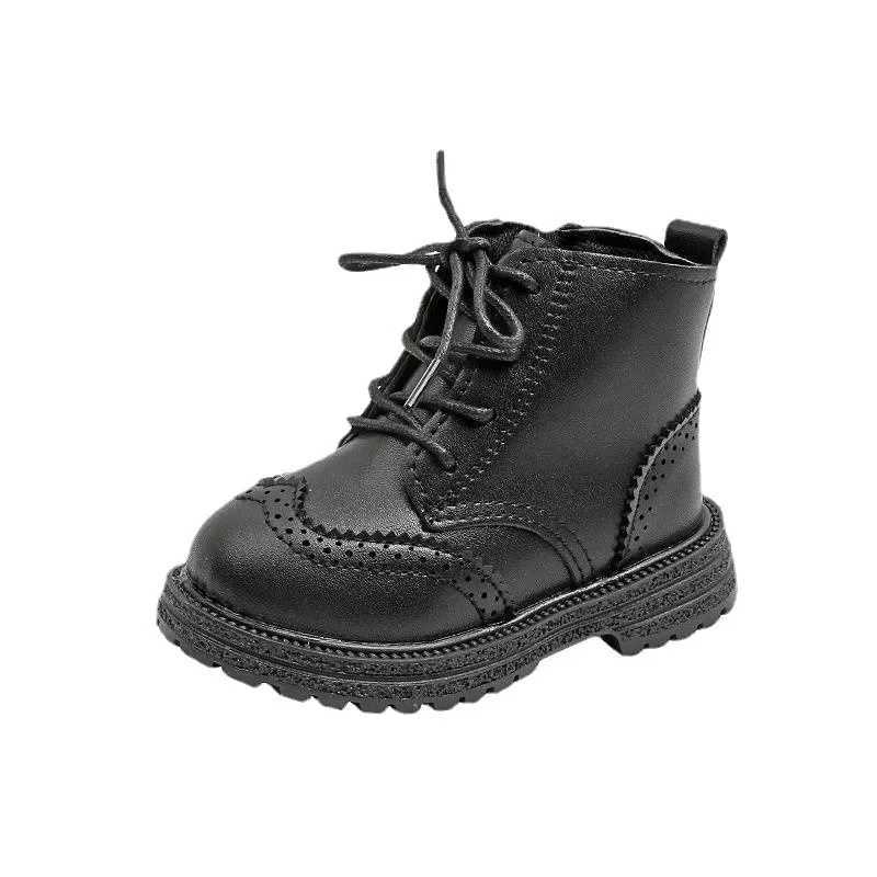 Athletic Outdoor Children Winter Boots Lace Up Side Zipper High Top Shoes Non-slip PU Leather Boots Kids Thick Sole Waterproof Hiking Snow Shoes H2412