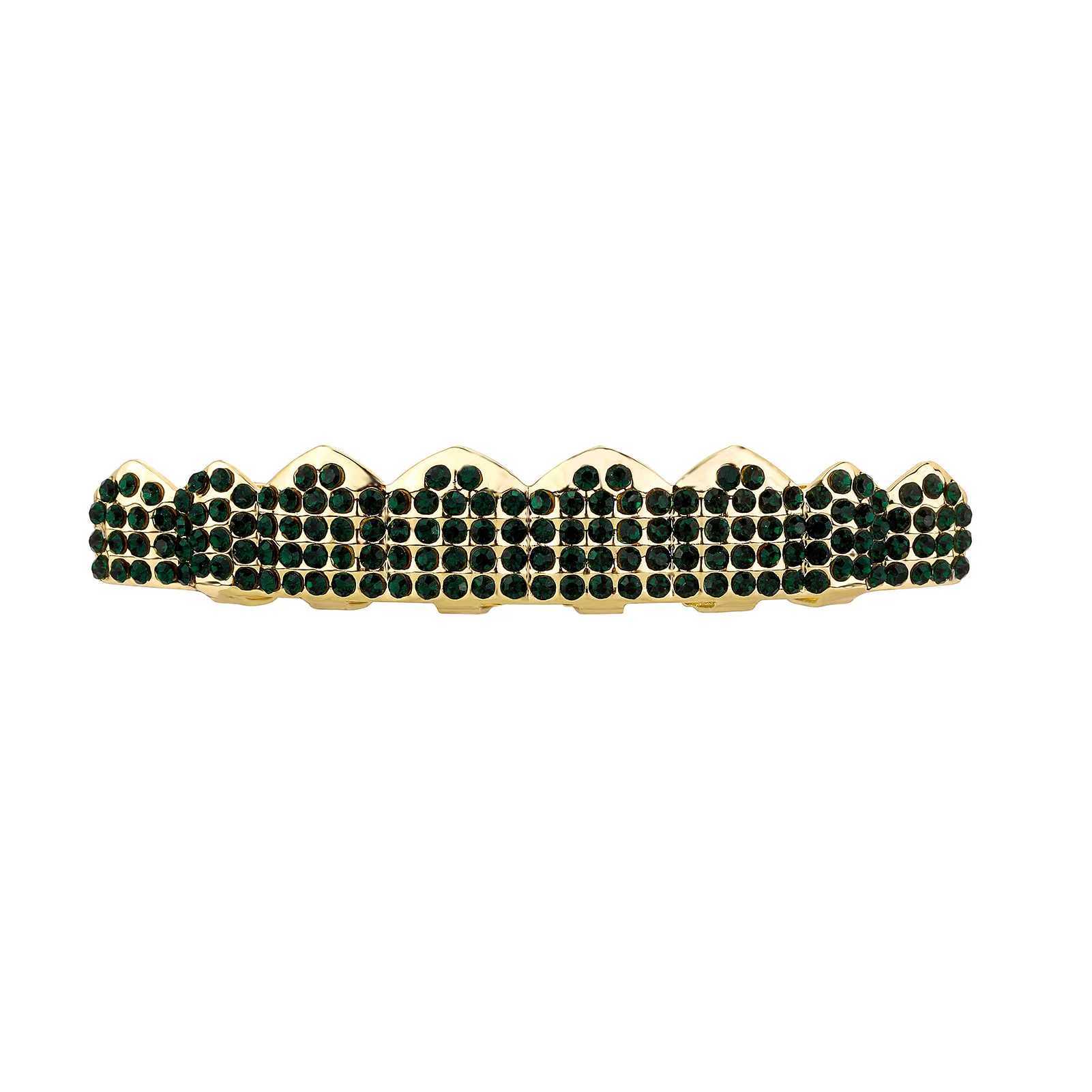 Hip Hop Teeth Grillz d Out Micro Pave Cubic Green Red Zircon Top Bottom Charm Grills Set For Men Women JewelryXJ241225