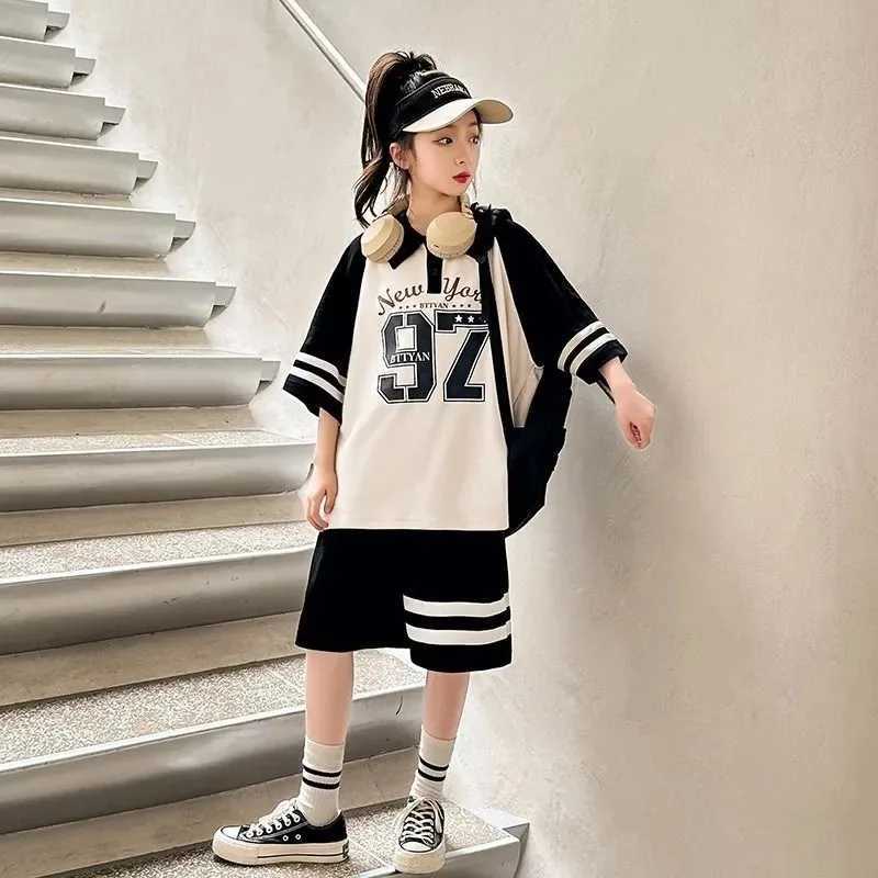 Clothing Sets Summer Children Girl Clothes Set Striped Letter Polo T-shirts and Shorts Suit Teenage Fashion Short Sleeve Top Bottom OutfitsY241225091J