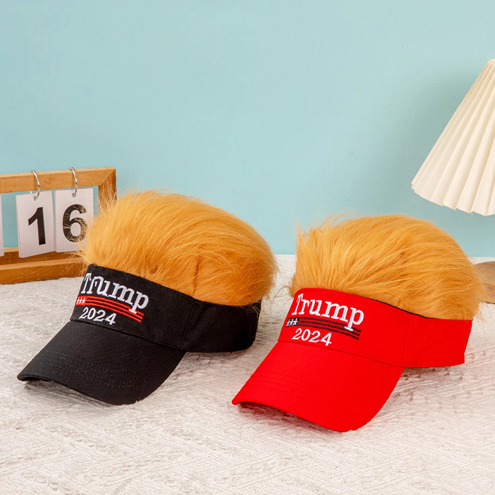 Trump 2024 Hat with Hair Embroidered Baseball Cap Funny Wigs Half Hat Adjustable Yellow Wig Hat Breathable for Outdoor Sports 241225