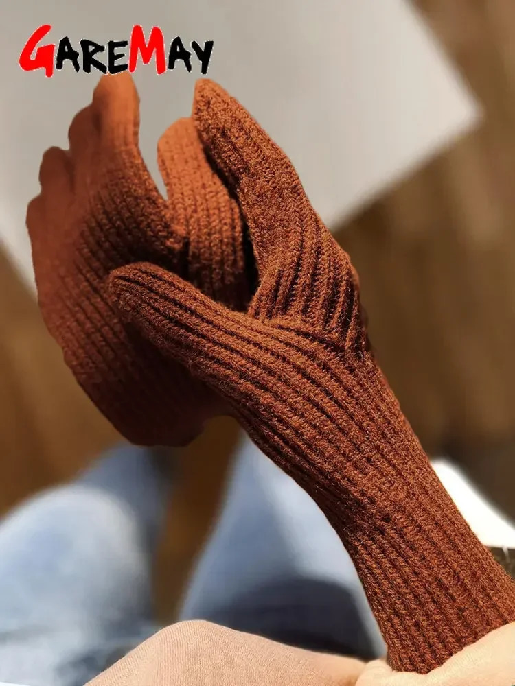 Womens Autumn Winter Gloves Green Elegant Warm Touchscreen Casual Long White Vintage Gloves Knitted Outdoor 2024 241225