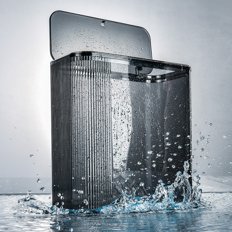 Modern transparent PET slit trash can with flip cover