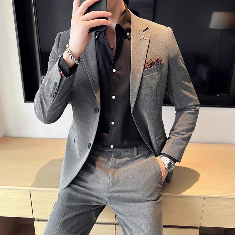 Jacket Pants High End Boutique Solid Color Mens Casual business office Suit Groom Wedding Dress Party Blazer Trousers 241225