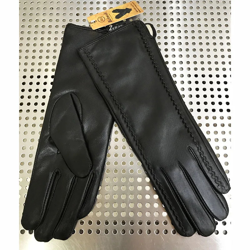 Sheepskin Gloves Womens Mid-Length Striped Style Velvet Lining Autumn and Winter Warmth Ladies Brown Leather Finger Gloves 241225