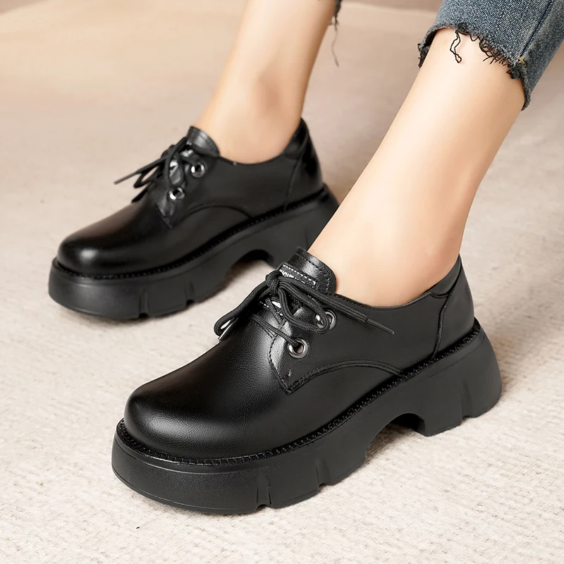 AIYUQI Women Loafers Shoes Autumn Genuine Leather Women Shoes Casual Large Size Lace-up Platform Ladies Shoes
