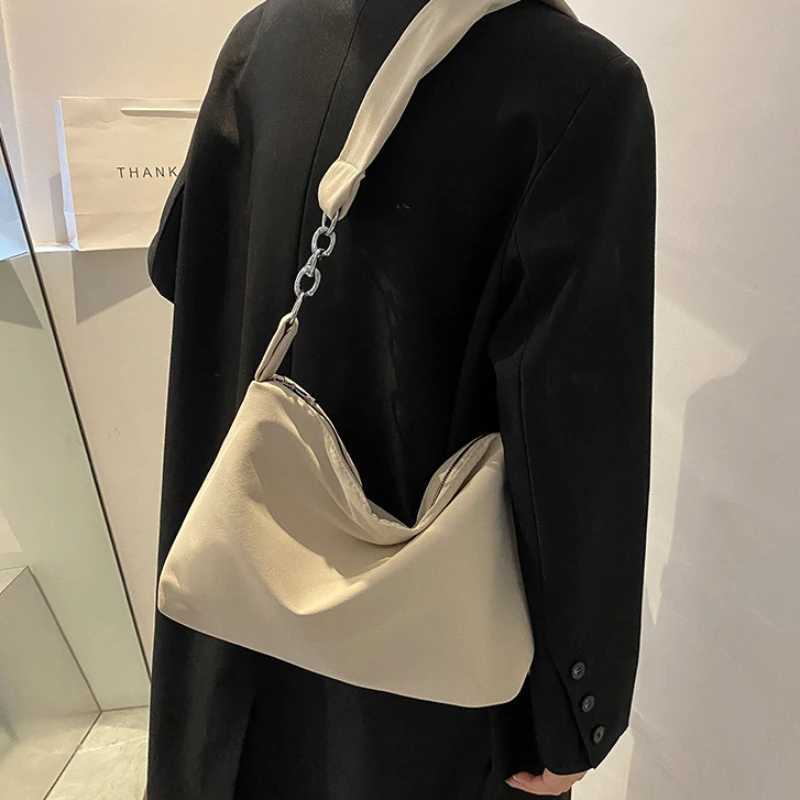 Black Crossbody for Women Girls Handbag Shopper Casual Solid Simple Chain Knotted Straps Messenger Shoulder Totes BagsXJ241225