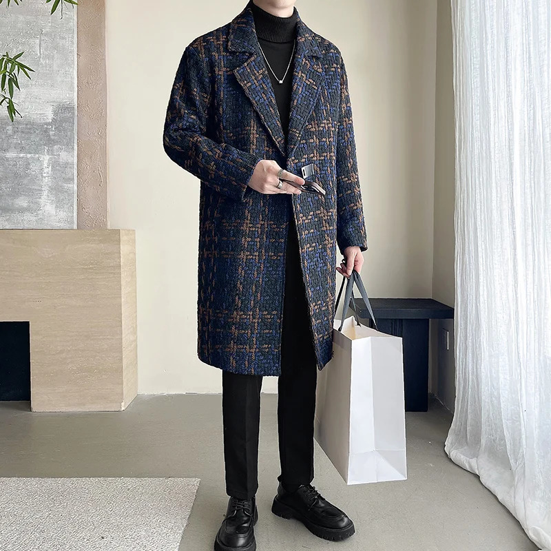 2024 arrival winter jacket men fashion plaid Woolen Coat Mens Casual Wool trench coat Men Dress windproof male Jacket 241225