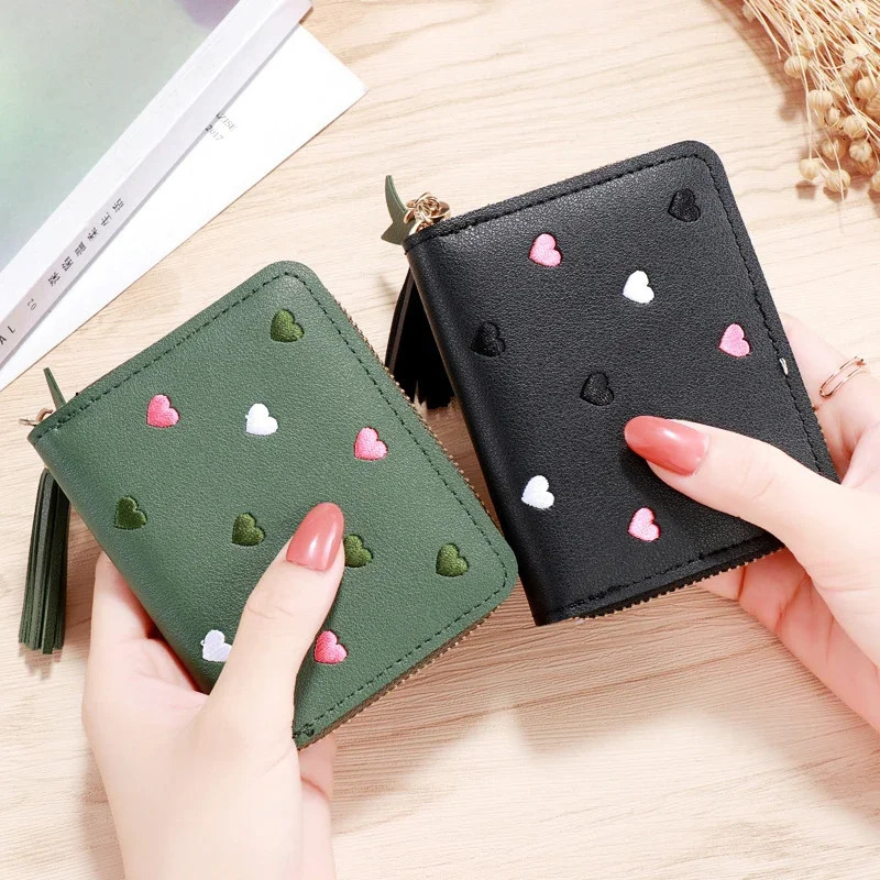 Women Ladies Mini Small Short Tassel Cute Zipper Pu Leather Coin Female Hand Wallet Purse 241224 Y260206