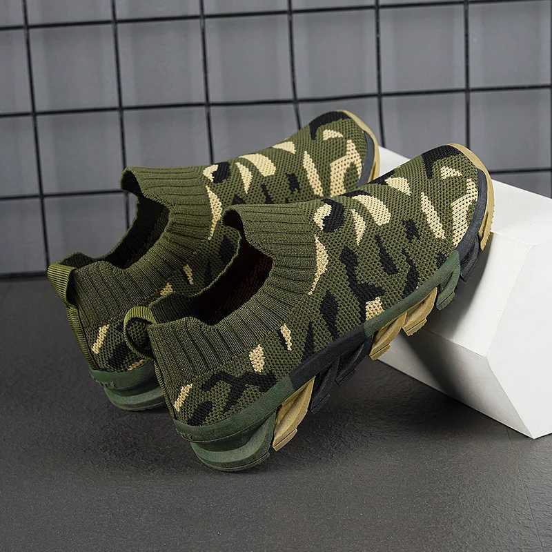 Athletic Outdoor Camouflage Green Sneakers for Boys Kids Shoe 4 To 12 Years Trendy Slip on Children Running Casual Sports Boy Shoes H241223