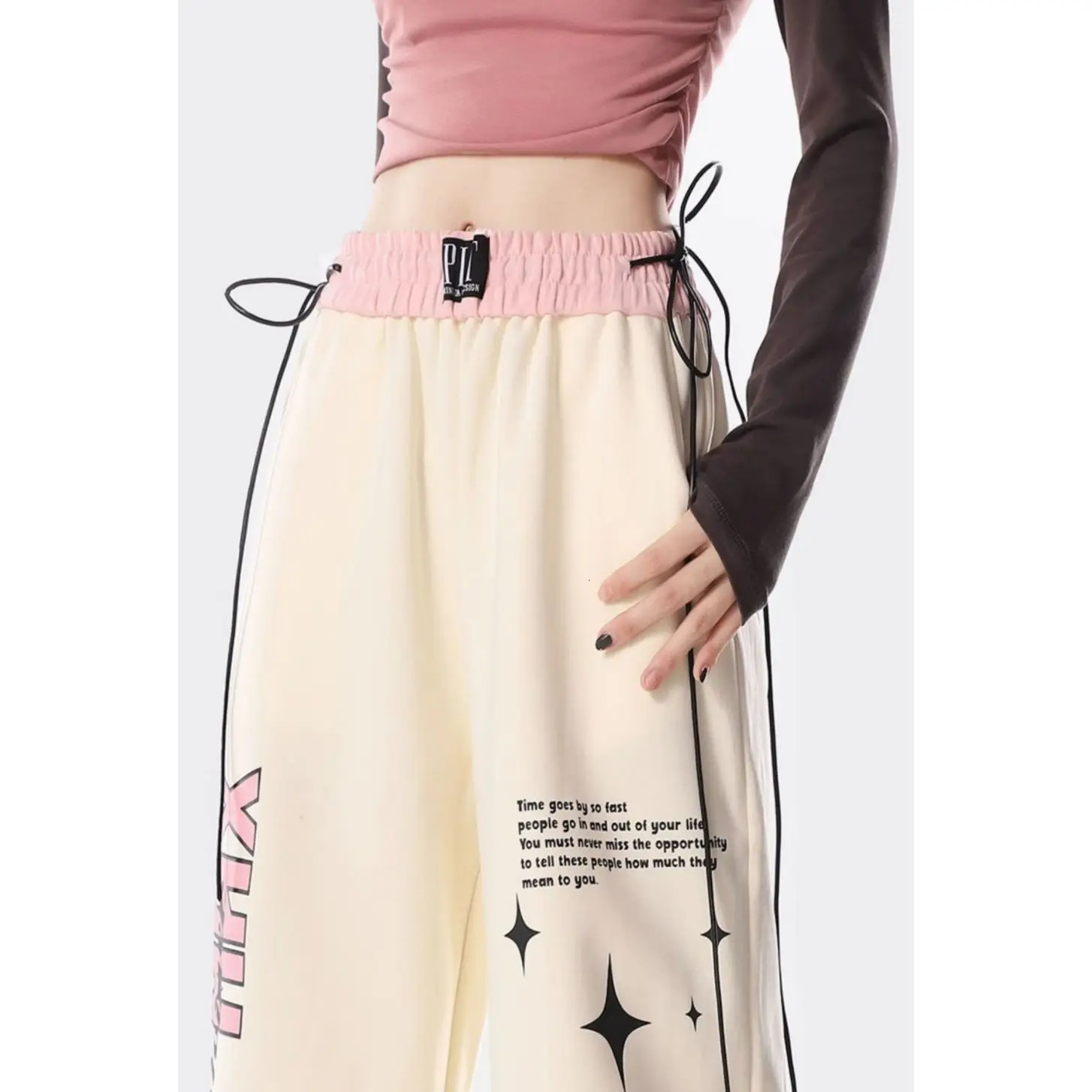 QWEEK Korean High Waist Pants Streetwear Y2K Sweatpants Women Hip Hop Kpop Letter Oversize Jogging Sports Harajuku Outfits 241220