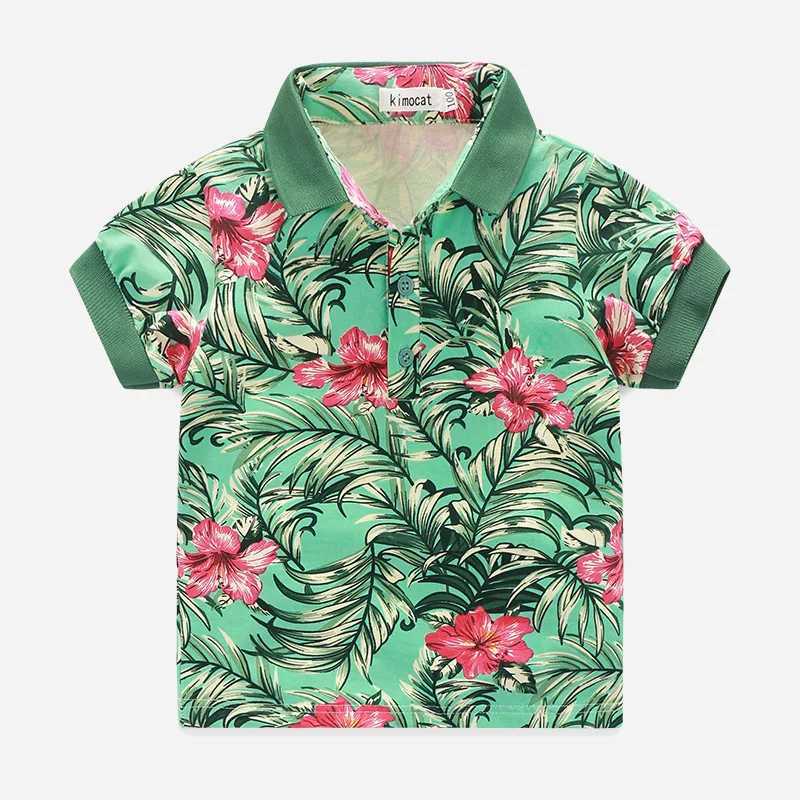 Casual Haii Lapel Polo Shirts Boys Poles For Children Short Sleeve Tropical Plants Pattern Versatile Summer Kids Tops ShirtXJ241225