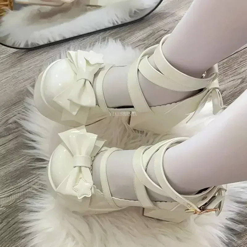 Sweet Vintage Mary Janes Shoes Women Star Buckle Lolita Kawaii Platform Shoes Female Bow-knot Cute Shoes 241225