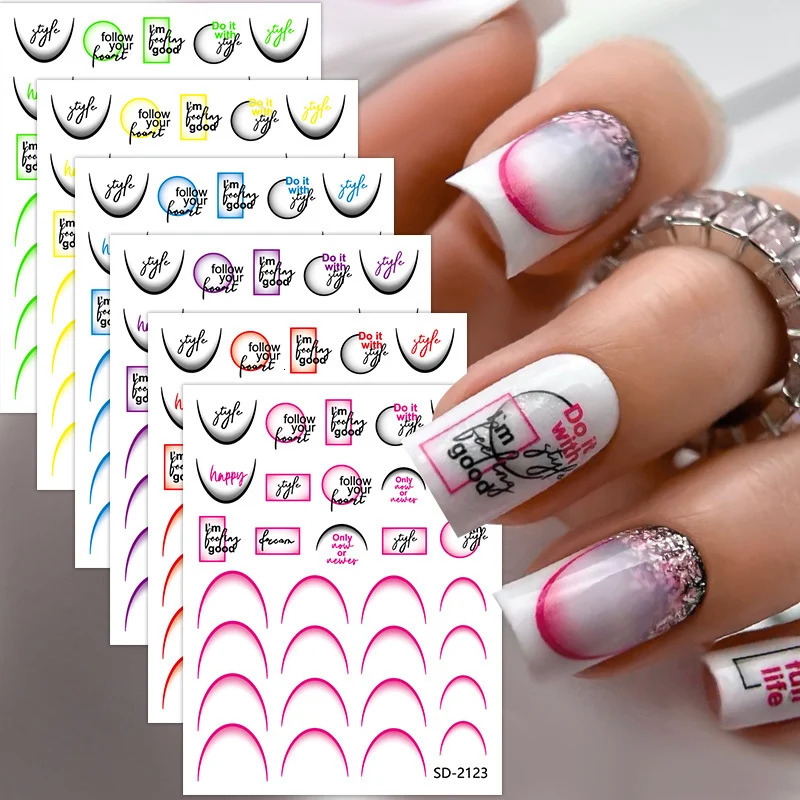 Nail Stickers Art Gradient French Alphabet Pattern Nail Stickers Classic 12 Colors Diy 2025 241225