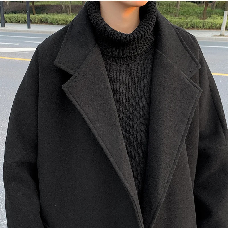 Wool Coats Men Solid Chic Trendy Loose Casual Harajuku Korean Style Streetwear Simple Classic Male ned Cool Allmatch Thick 241225