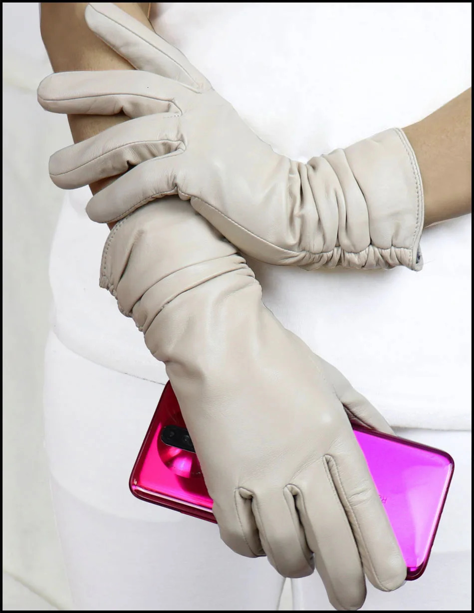 High-end Leather Sheepskin Gloves Womens Warm Knitted Flannel Lining Touch Screen Color Leather Gloves Driving Genuine 241225