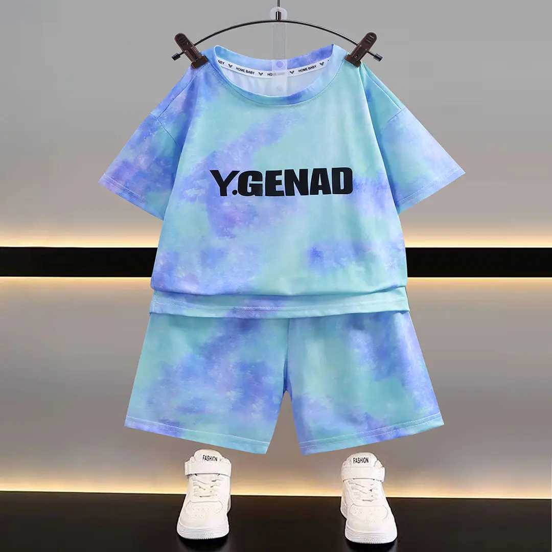 Clothing Sets Summer Children Boy Clothes Set Fashion Gradient Short Sleeve T-shirts and Short 2pc Suit Teenage Letter Print Top Bottom OutfitY2412259