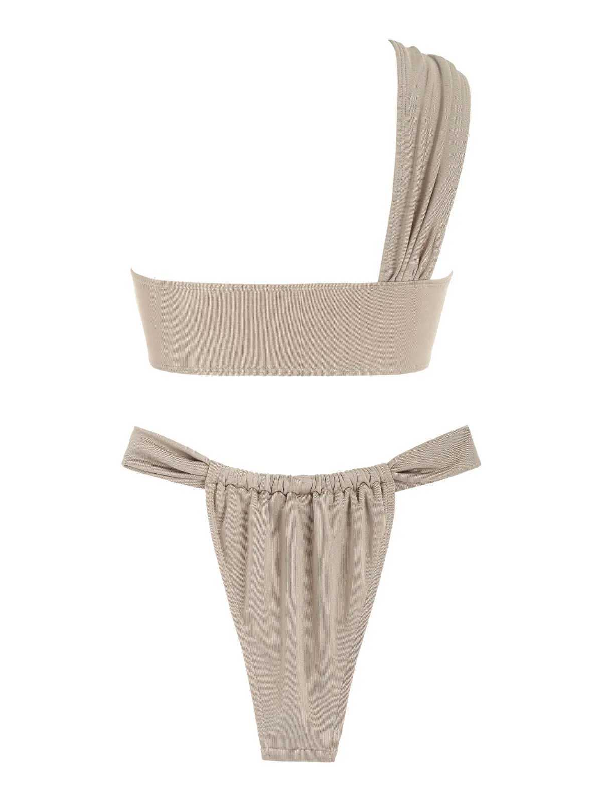 2024 New Womens Swimsuit One Shoulder Swimsuit Tanga Bikini Set Two Piece Swimsuit Solid Color Apron Bikini SwimsuitW241225