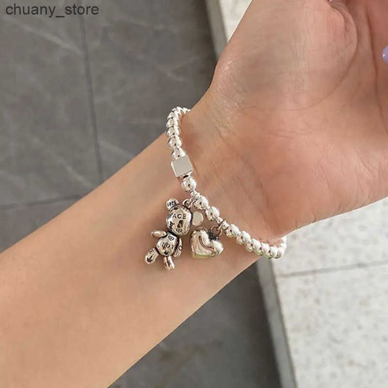 Chain 925 Sterling Silver s for Women String of Beads Accessories Trend Vintage Simple Cute Bear Pendant Party Jewelry L240910