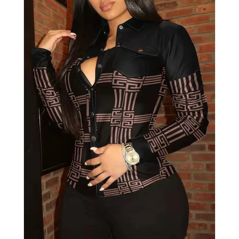Spring Elegant Commuting Womens PU Leather Jacket Fashionable Solid Color and Printed Top Lapel Button Pocket Casual 241225