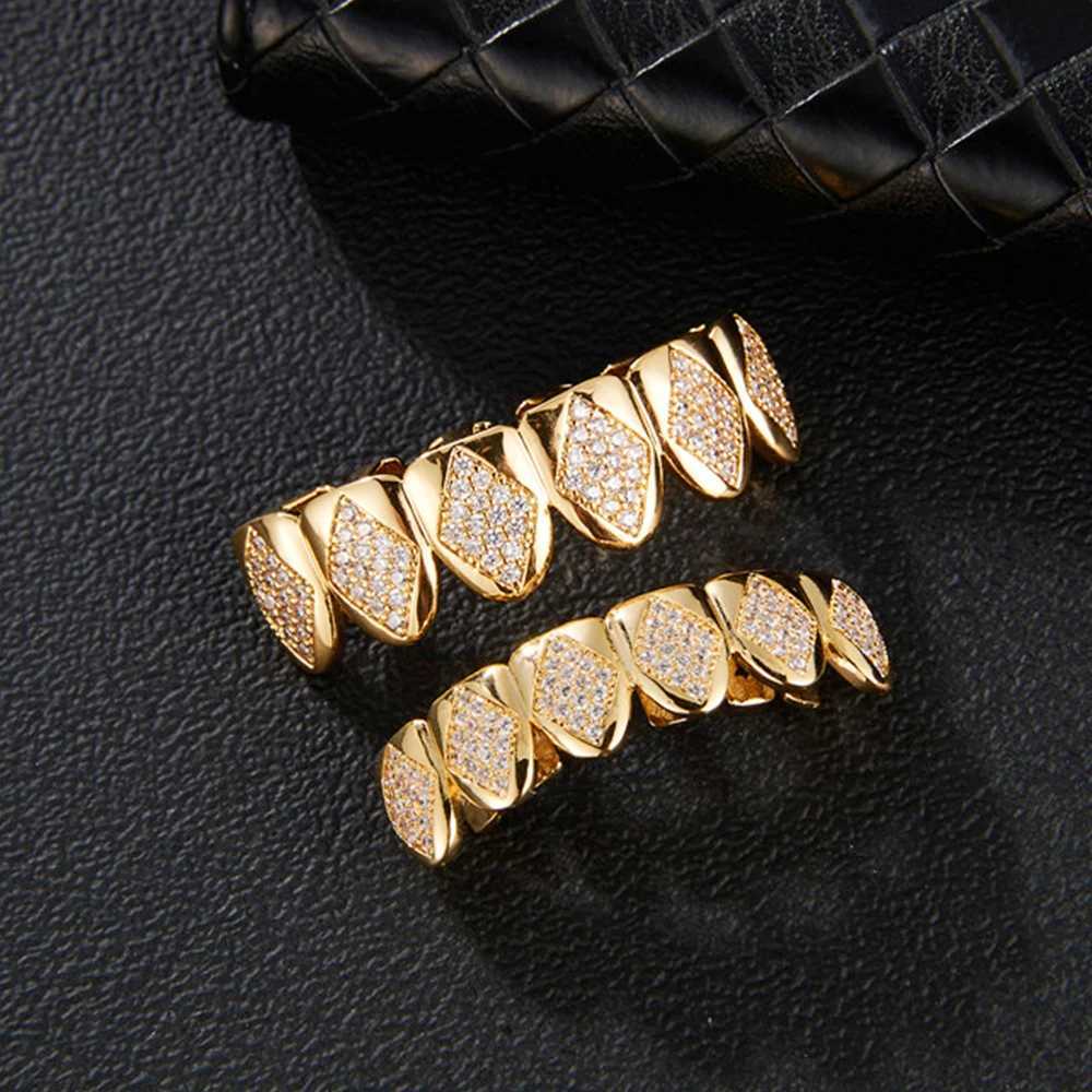 D Z CZ Teeth Grillz Set For Unisex Top Bottom Mouth Gold Silver Color Teeth Grills Tooth C Removable Dental Fashion JewelryXJ241225