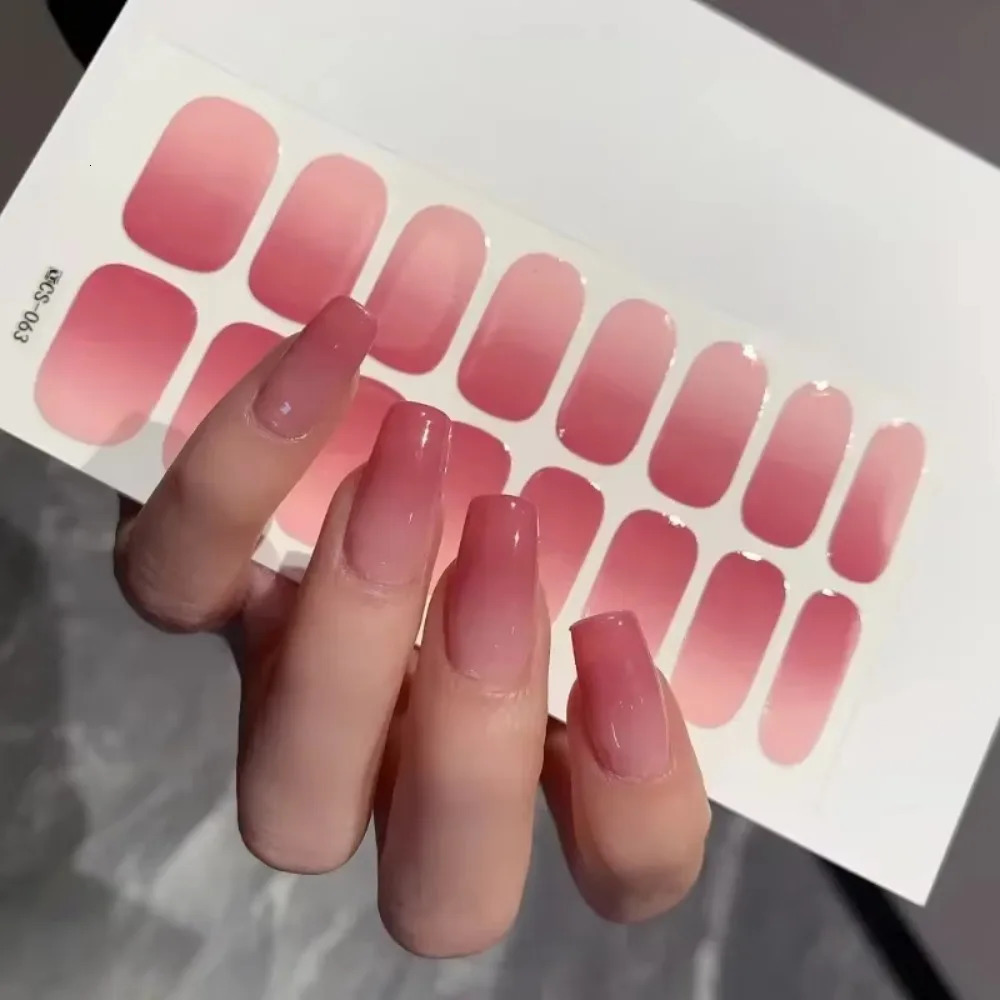 Semi-cured Gel Nail Stickers Solid Color Nail Semi-baked Tips Full UV Nail Need Decals Paste Lamp N0R7 Ideal Gift Beauty Tool 241225