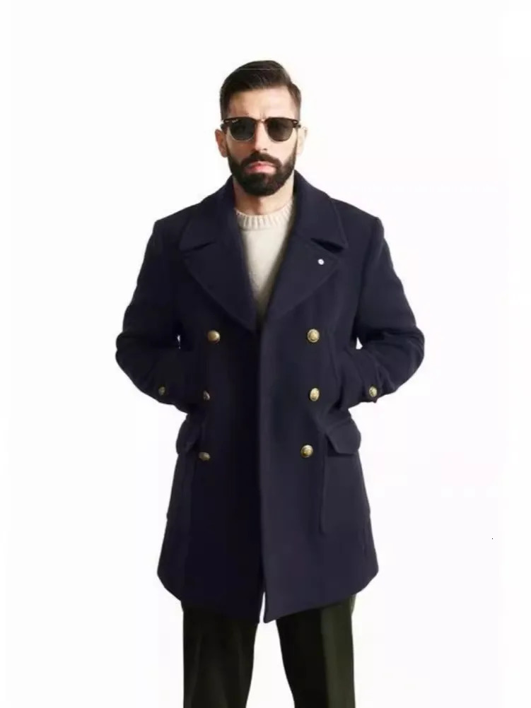 Mens Woolen Trench Coat French Business Overcoat Winter Warm Long Top 241225