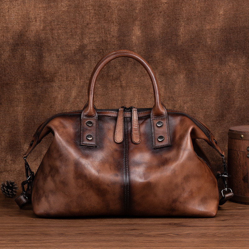 2024 New Hand Painted Women Handbag Genuine Cowhide Leather Dumpg Large Capacity Vintage Top-handle Bag For Female