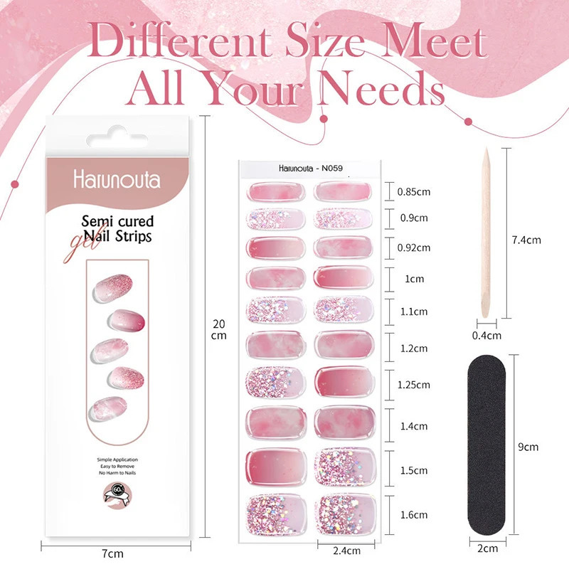 4pcs/set Gradient Jelly Semi Cured Gel Nail Strips Nude Pink Waterproof Nail Stickers Long Lasting Wrap Need Harden In UV Lamp 241225