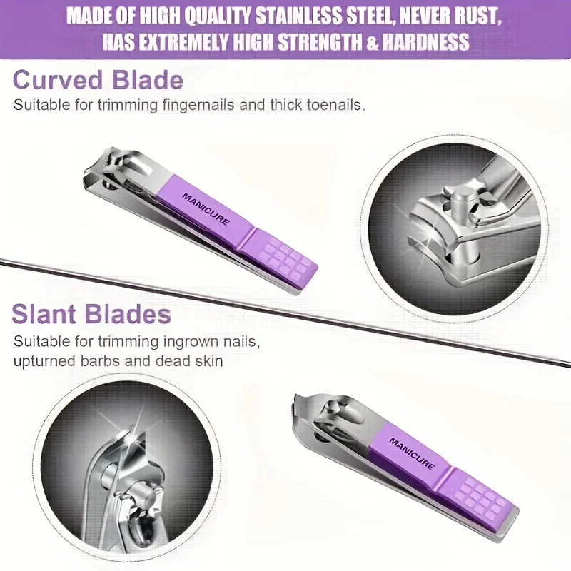 Premium Nail Care Kit - Classic Style with Purple Travel Case Stainless Steel Tools for Salon-Perfect Grooming - Includes Clipp 241225