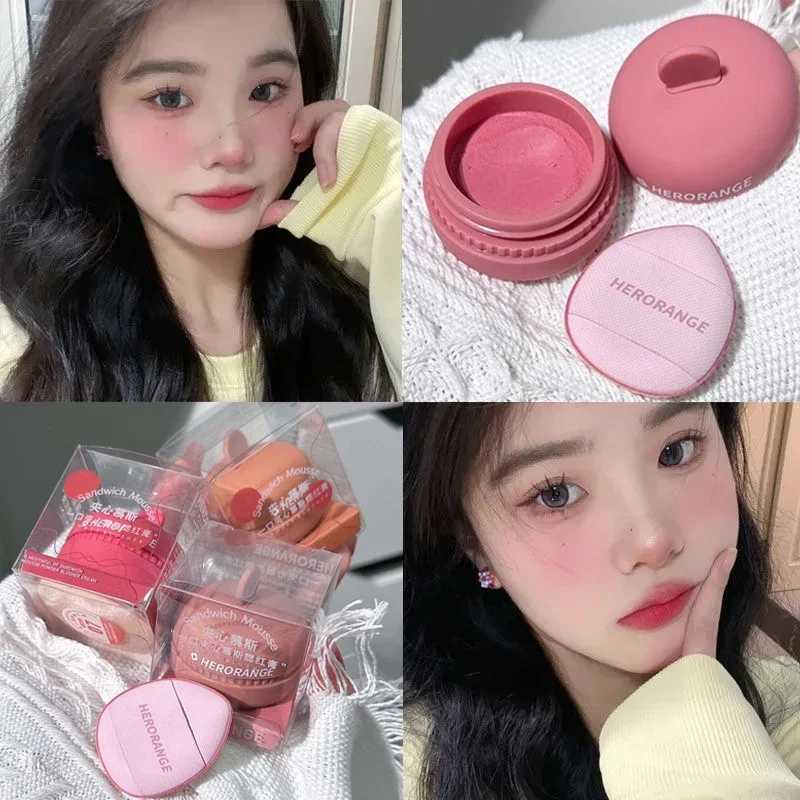 1PC Mousse B Palette Rose Hawthorn Cheek Tint Ber with Puff Natural Face Makeup Matte Peach Rouge Contour Shadow PaletteXJ241225