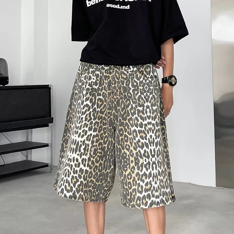 LUZHEN Leopard Print Personality Trendy Seven-point Pants 2024 Korean Original Men Fashion Street Mens Shorts LZ3181 241224