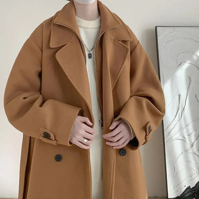 Winter Men Korean Coat Long Woollen Wind Woolen Overcoat Casual Business Thick Trench Jacket Male Oversized 5XL 241225