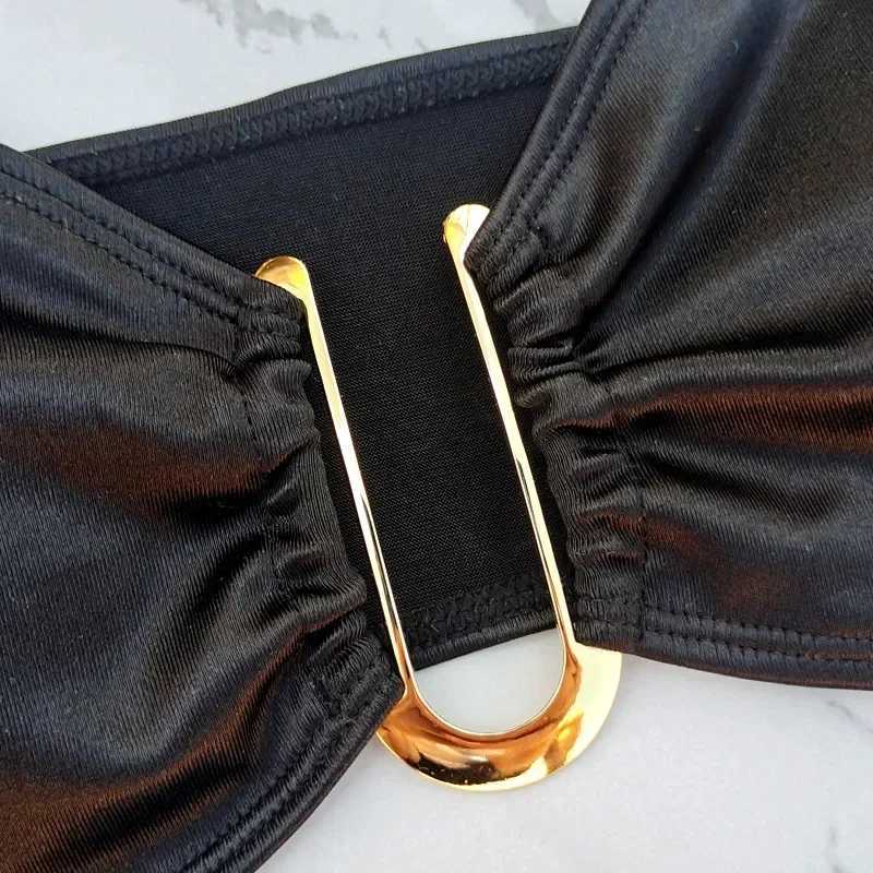 Sexy U-shaped Bandeau bikini set suitable for women strapless swimsuit black swimsuit high cut swimsuit bathtub bikini mujerW241225